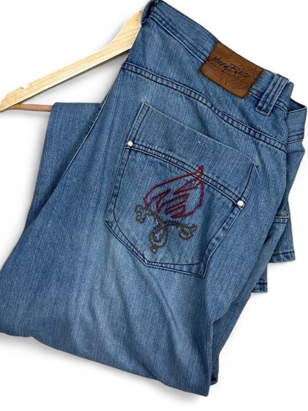 Johnny Blaze y2k embroidered blue jeans